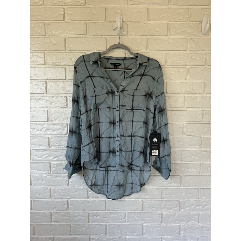 Rock & Republic NWT Womens Punk Button Up Tie Dye Roll Tab Sleeve Shirt Size M